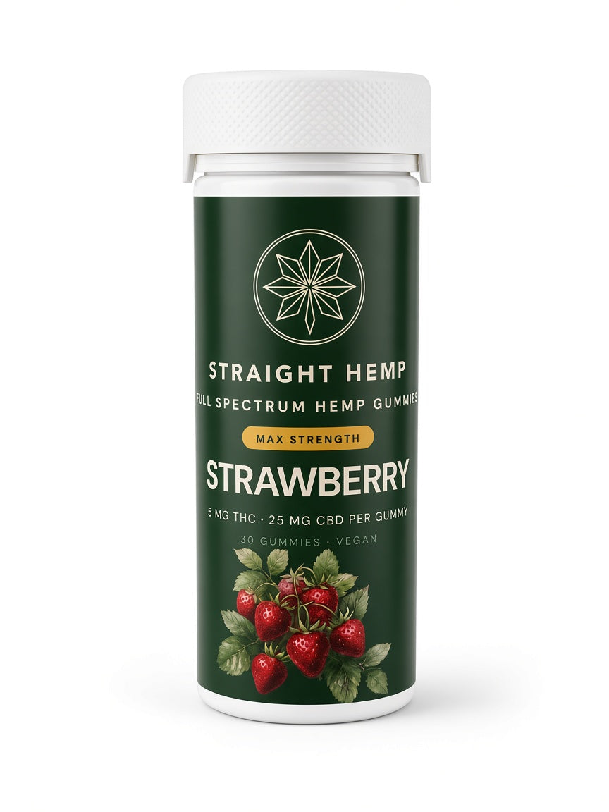 Straight Hemp Max Full-Spectrum Delta-9 Strawberry Gummies, 30 count jar