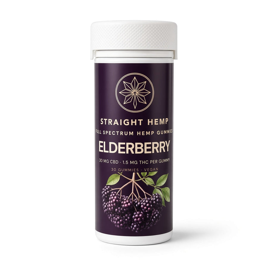 Straight Hemp Elderberry Gummies, 30 count bottle