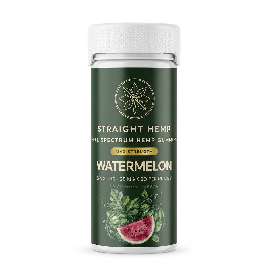 Straight Hemp Max Full-Spectrum Delta-9 Watermelon Gummies, 30 count jar